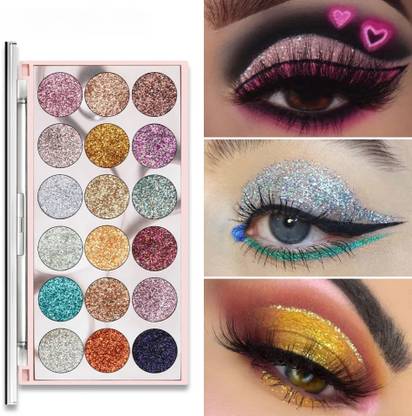HSQ Sparkle Queen 18 Glitter Shade Palette | Glam Party Look Makeup with Mirror 18 g