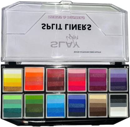 slayisha 60 color eyeliner water activated split cake with free precise liner brushes 1 ml