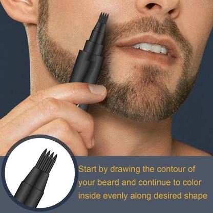 Emijun 4-tip Beard Pen Beard Filler Penci Beard Hair Enhancer Lasting 7.5 g