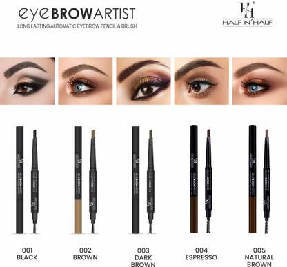 Half N Half Eye Brow Artist Long Lasting Automatic Eyebrow Pencil & Brush for Natural look