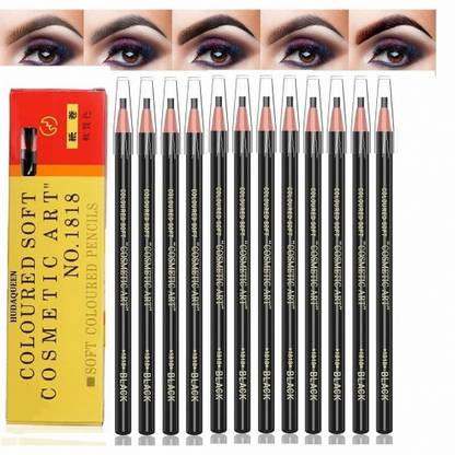 HUDAQUEEN Set of 12 Black Eyebrow Pencil Waterproof Microblading 1818