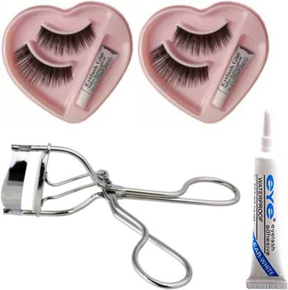 SIYDHA Artificial Eyelashes Set Natural With Glue + Eyelash Curler For Women