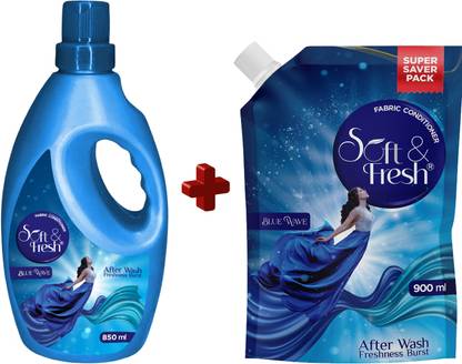 Soft & Fresh Blue Wave Fabric Conditioner Combo [Bottle + Pouch] (850ml+900ml)