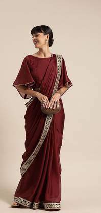 glezvi 8 Meter Embroidered Lace Georgette Saree Falls