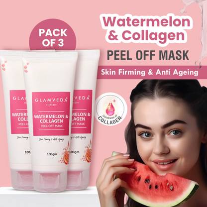 GLAMVEDA Watermelon & Collagen Skin Firming & Anti Ageing Peel off Mask ( Pack Of 3)