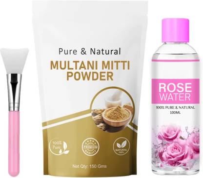 cavale Multani Mitti, Rose Water, Brush Face Pack Kit