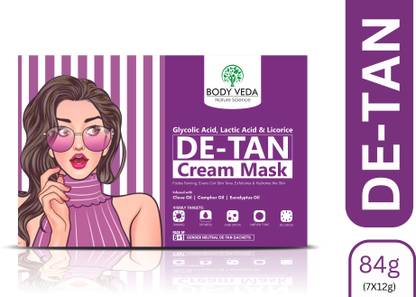 BODY VEDA De-Tan Cream Mask | With Glycolic Acid, Lactic Acid & Licorice (12g X 7)