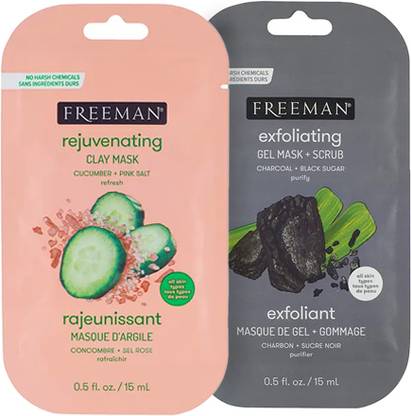 Freeman Charcoal Face Scrub & Cucumber Clay Mask Combo - Set of 2