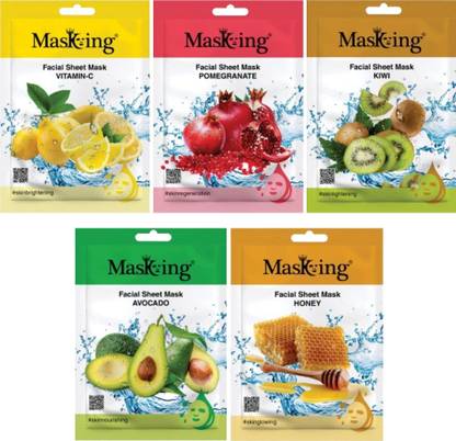 MasKing Beauty Facial Sheet Mask for Skin Brightening, Regenerating, Lightening, Nourishing & Glowing for Women & Men Combo Pack of 5