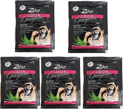 MOSKLIN ZOHRA LOOK CHARCOAL PEEL OFF MASK FOR BLACKHEAD REMOVES (POUCH) PACK OF 20g x 5