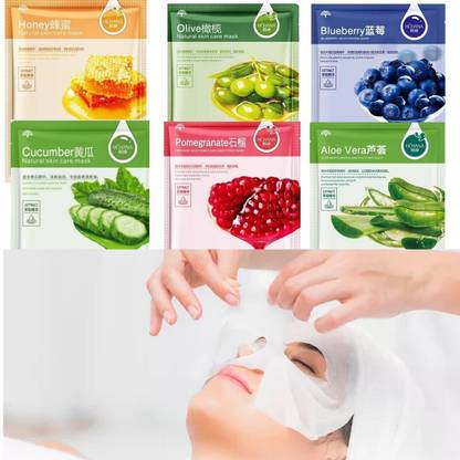Hchana Face sheet mask for men women deep cleansing skin brightening serum mask combo set (pack of 6)