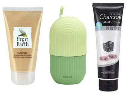 Geggsa Face Pack with Neem, Charcoal Face Mask and Ice Roller