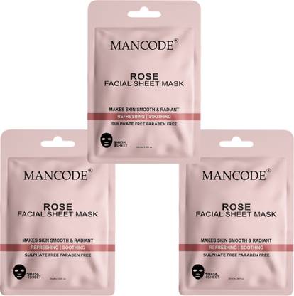 MANCODE Rose Facial Sheet Mask for Men & Women Korean Sheet Mask Pack of 3