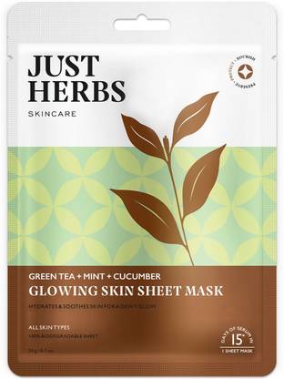 Just Herbs Green Tea, Mint & Cucumber base Glowing Skin Sheet Mask