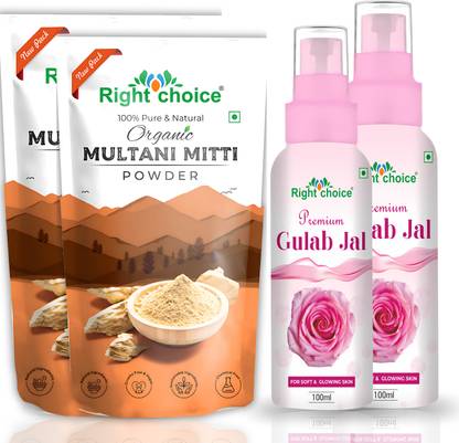 RIGHT CHOICE 100% Pure Natural Multani Mitti Powder(200gm) And Rose Water(200ml)For Skin Care