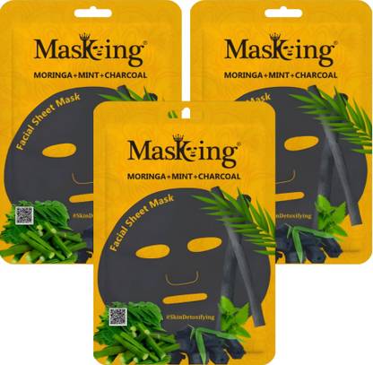 MasKing Diva Moringa, Mint & Charcoal Facial Sheet Mask Pack Of 3
