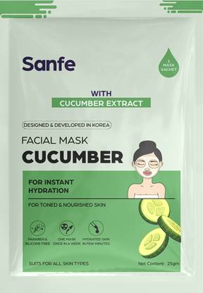 Sanfe Instant Hydration Cucumber Facial Mask 100% fruit extracts Korean Mask 1pc,