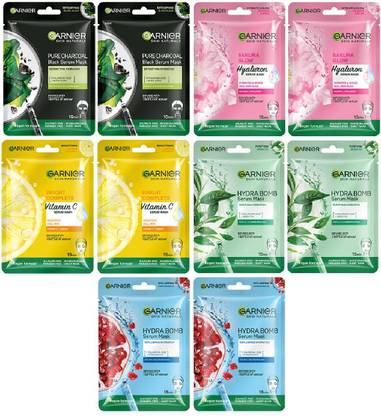 GARNIER Sheet Mask P010(Light Complete+Hydra Bomb+SakuraWhite+Hydra Bomb Green+Charcoal)