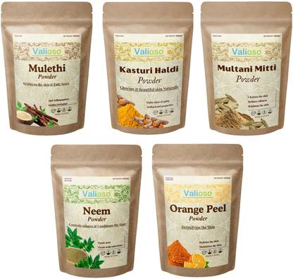 Valioso Mulethi, Kasturi Haldi, Multani Mitti, Neem And Orange Peel Powder For Face Pack