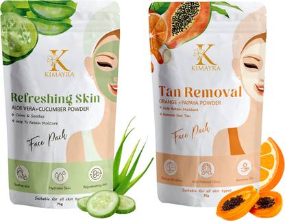 KIMAYRA Aloevera + Cucumber &Orange + Papaya Face Pack Powder Reduce Wrinkles/Fine Lines