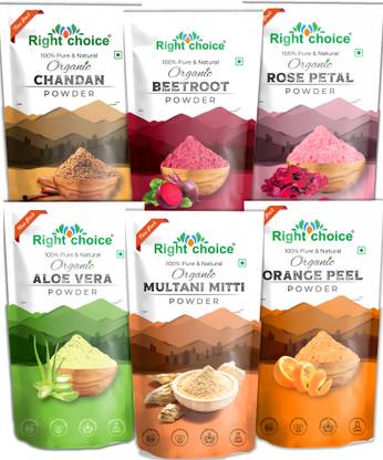 RIGHT CHOICE 100%Natural Combo Rose Petal,Chandan,Beetroot,Orange Peel,Aloevera,Multani Mitti