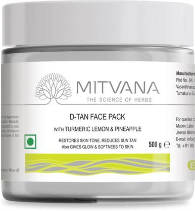 Mitvana D-TAN FACE PACK with TURMERIC, LEMON & PINEAPPLE - 500GMS