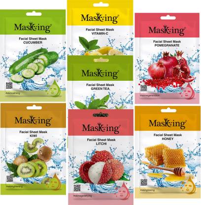 MasKing Beauty Facial sheet Mask for Skin Lightening, Glowing, Nourishing and Brightening for women and men Combo Pack of 7