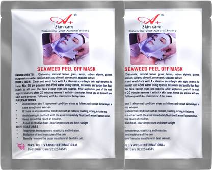 A+ Seaweed Peel Off Mask For All Skin Types For Instant Glow Pack Of 2 (30gm Each)