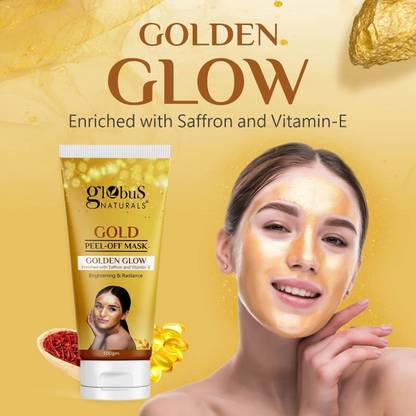 Globus Naturals Golden Glow Peel Off Mask|Removes Blackhead|Anti-Aging|Lightening,Brightening