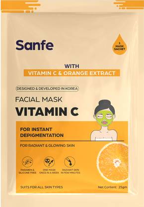 Sanfe Instant Depigmentation Vitamin C Facial Mask | For radiant & glowing skin