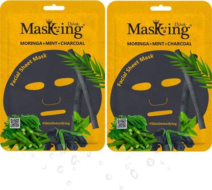 MasKing Diva Moringa, Mint & Charcoal Facial Sheet Mask Pack Of 2