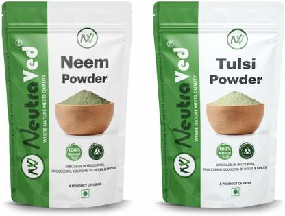 NeutraVed Neem & Tulsi Leaves Powder for Pimples Combo For Face Pack And Hair Care