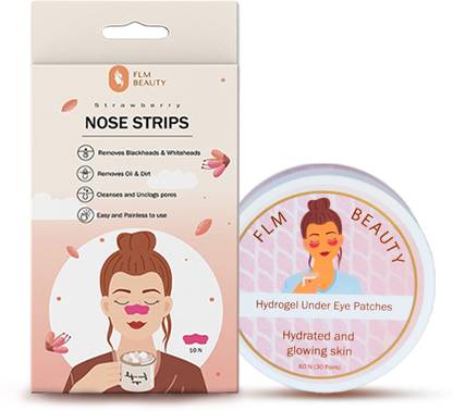 FLM Beauty Strawberry Nose Strips & Hydrogel Under Eye Patches| Deep Cleansing & Pore Care