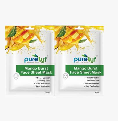 Purelyf Pack of 2 Mango Burst Face Sheet Mask for Daily Glowing Skin & Hydration