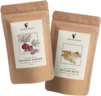 Herbal Mitra 100% Natural & Pure Beetroot Powder Face Pack Combo With Multani mitti Powder