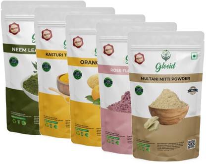 GLOEID 100% Neem-Turmeric-Orange-Rose-Multani Mitti Face Pack (50g each)