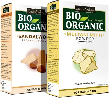Indus Valley BIO Organic Multani Mitti & Sandalwood Face Pack Powder Combo Set