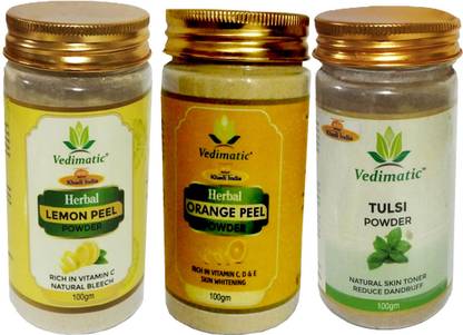 vedimatic gram udyog KHADI HERBAL POWDER LEMON ORANGE TULSI (SET OF 3)