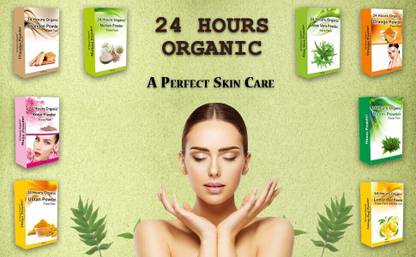 24 Hours Organic Combo Face Pack Powders - Multani Mitti, Aloe Vera, Chandan, Ubtan, Orange PeelPowder,Neem Tulsi - (100g/Pc)