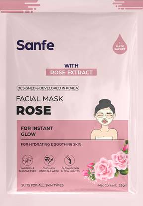 Sanfe Instant Glow Rose Facial Mask 100% fruit extracts, Korean Mask | 1pc