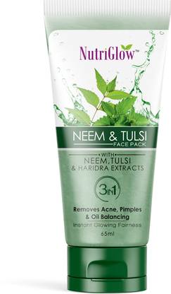 NutriGlow Neem &amp; Tulsi Face Pack for Pimple-Free Skin with Haridra Extracts, 65ml