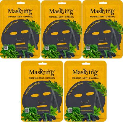 MasKing Diva Moringa, Mint & Charcoal Facial Sheet Mask Pack Of 5