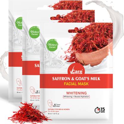 Vcare Saffron & Goat’s Milk Sheet Mask, 30 ml, Pack of 3