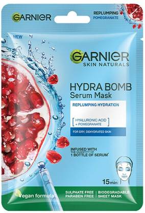 GARNIER Skin Naturals, Serum Mask, Hydrating & Soothing, Hydra Bomb Pomegranate Mask