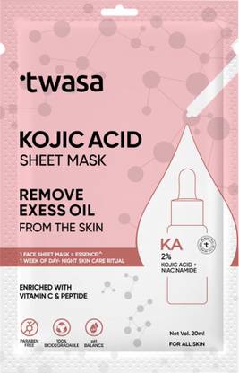 Twasa Kojic Acid Serum Sheet Mask For Pigmentation, Dark Spots With Niacinamide