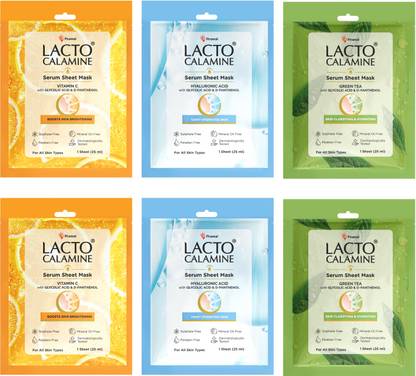 Lacto Calamine Face Sheet Masks | Brightens, Hydrates & Clarifies | 6 Pcs