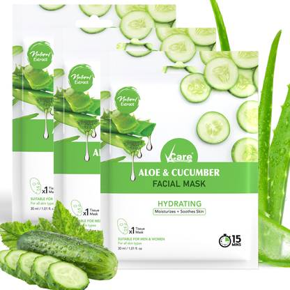 Vcare Aloe & Cucumber Sheet Mask, 30 ml, Pack of 3
