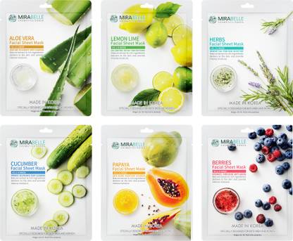 Mirabelle Fairness Sheet Mask for Intense Hydration, Made In Korea, Pack of 6
