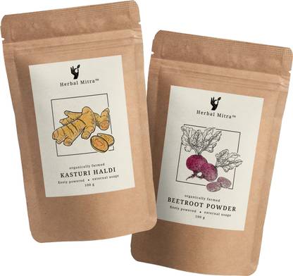 Herbal Mitra 100% Natural & Pure Kasturi Haldi Powder Combo With Beetroot Powder Face Pack