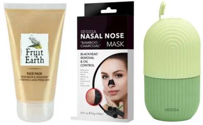 Geggsa Face Pack with Neem, Charcoal Nose Mask and Ice Roller